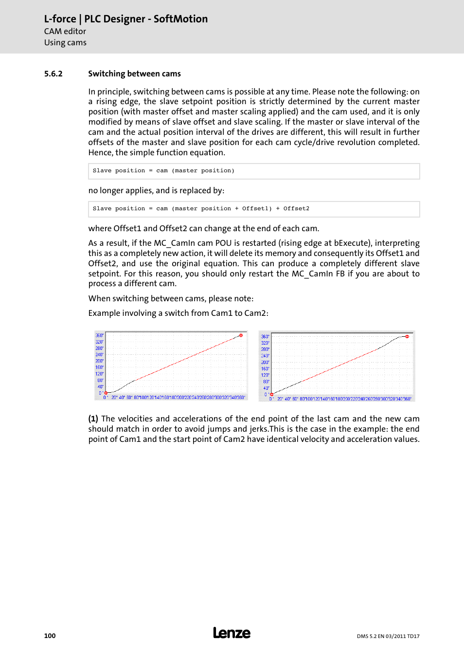 2 switching between cams, Switching between cams, L-force | plc designer - softmotion | Lenze PLC Designer PLC-Designer (R2-x) SoftMotion User Manual | Page 100 / 290