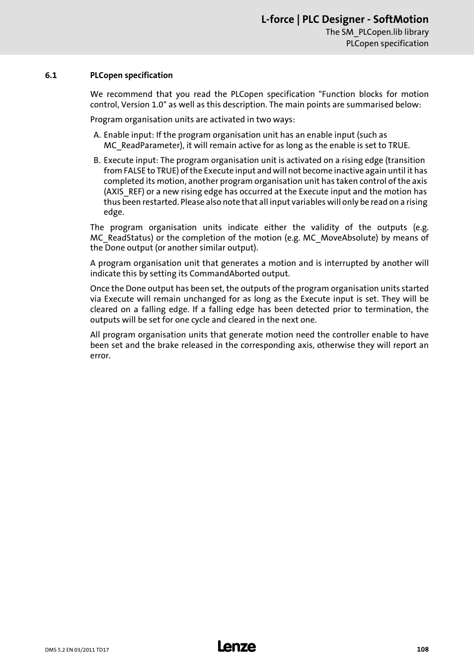 1 plcopen specification, Plcopen specification, L-force | plc designer - softmotion | Lenze PLC Designer PLC-Designer (R2-x) SoftMotion User Manual | Page 108 / 290