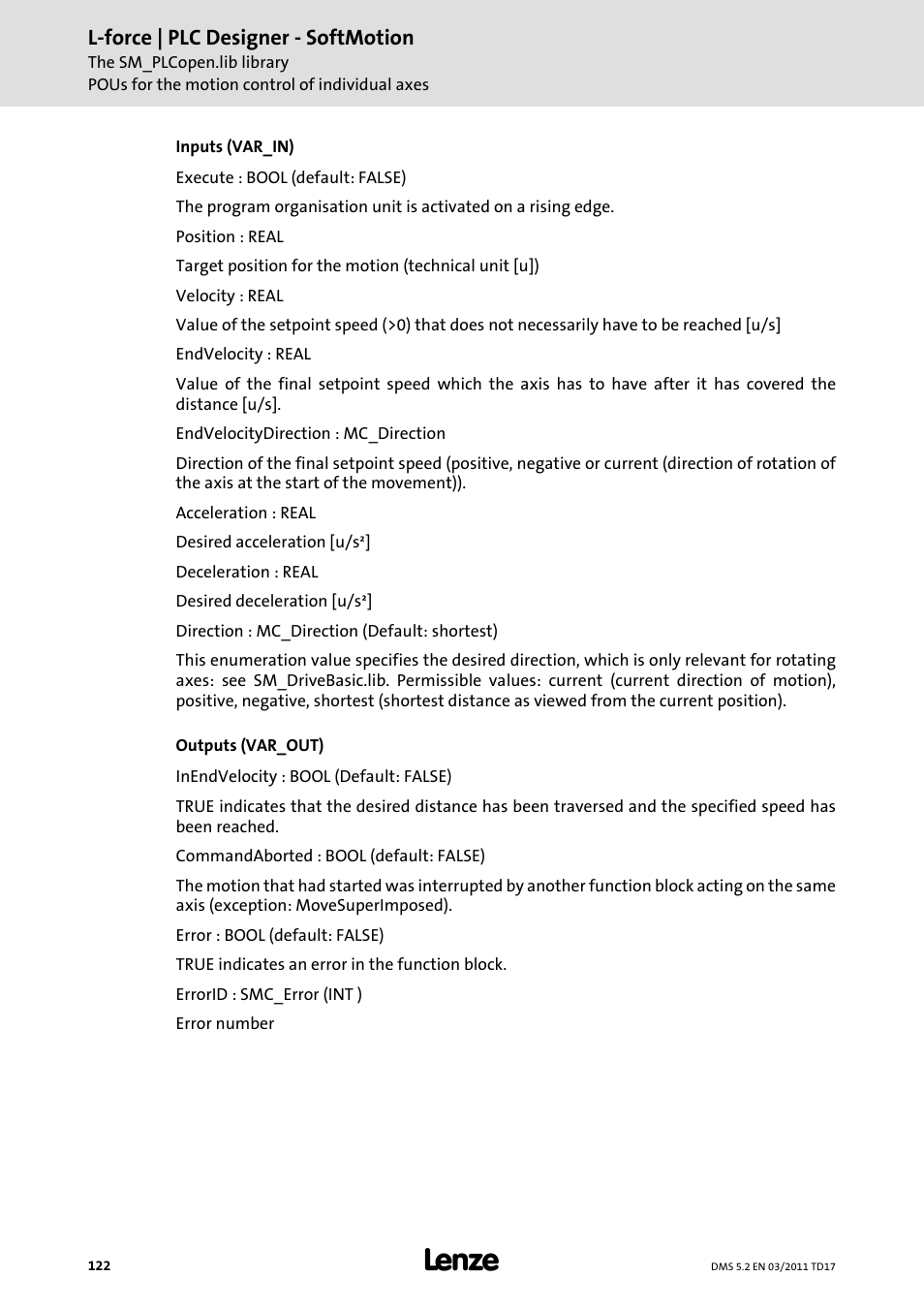 Lenze PLC Designer PLC-Designer (R2-x) SoftMotion User Manual | Page 122 / 290