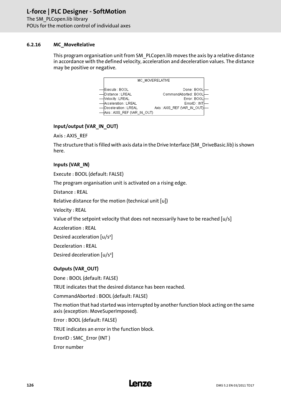 16 mc_moverelative, Mc_moverelative | Lenze PLC Designer PLC-Designer (R2-x) SoftMotion User Manual | Page 126 / 290