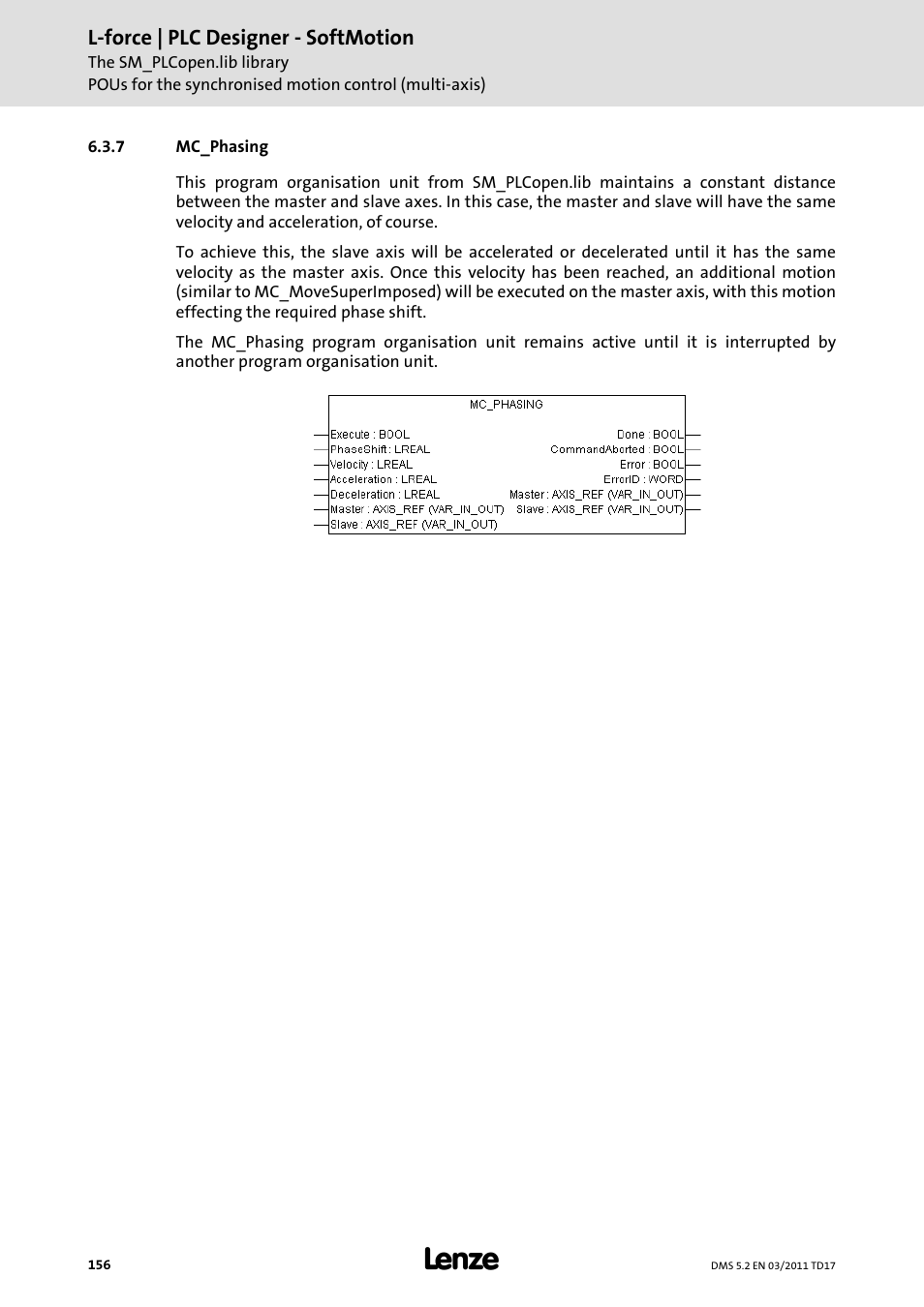 7 mc_phasing, Mc_phasing | Lenze PLC Designer PLC-Designer (R2-x) SoftMotion User Manual | Page 156 / 290