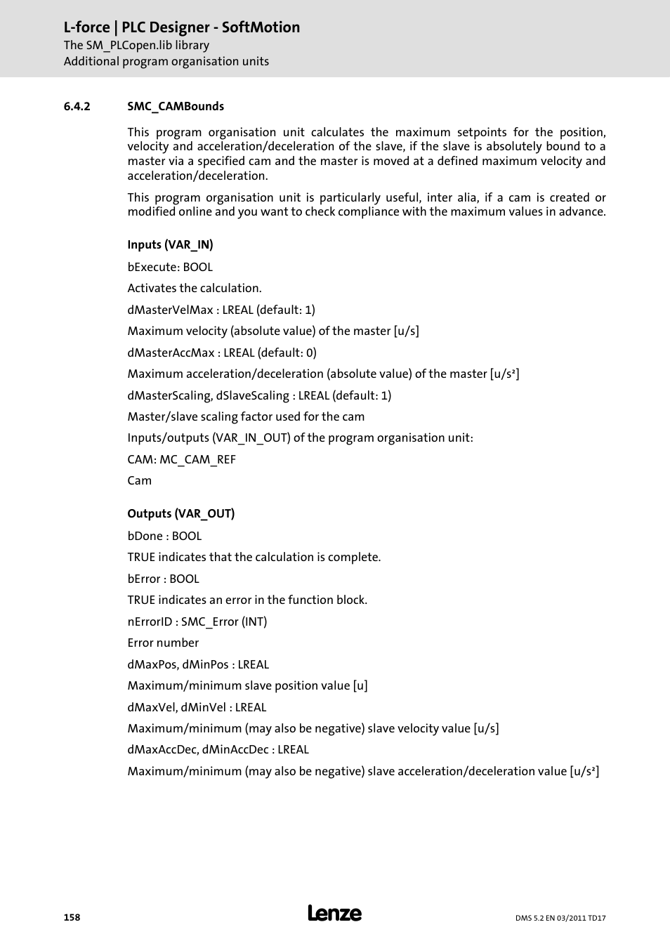 2 smc_cambounds, Smc_cambounds | Lenze PLC Designer PLC-Designer (R2-x) SoftMotion User Manual | Page 158 / 290