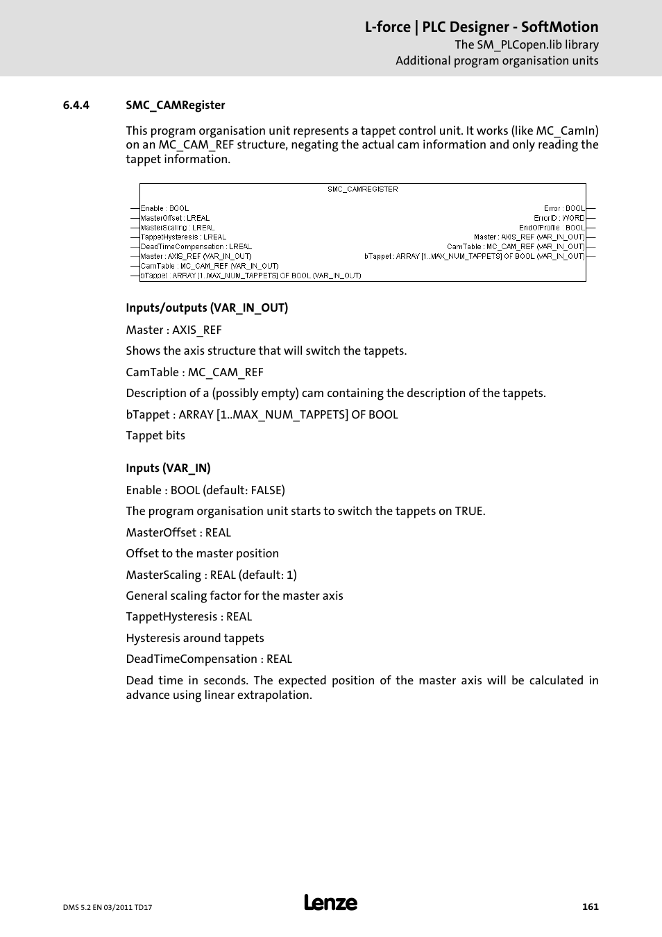 4 smc_camregister, Smc_camregister | Lenze PLC Designer PLC-Designer (R2-x) SoftMotion User Manual | Page 161 / 290