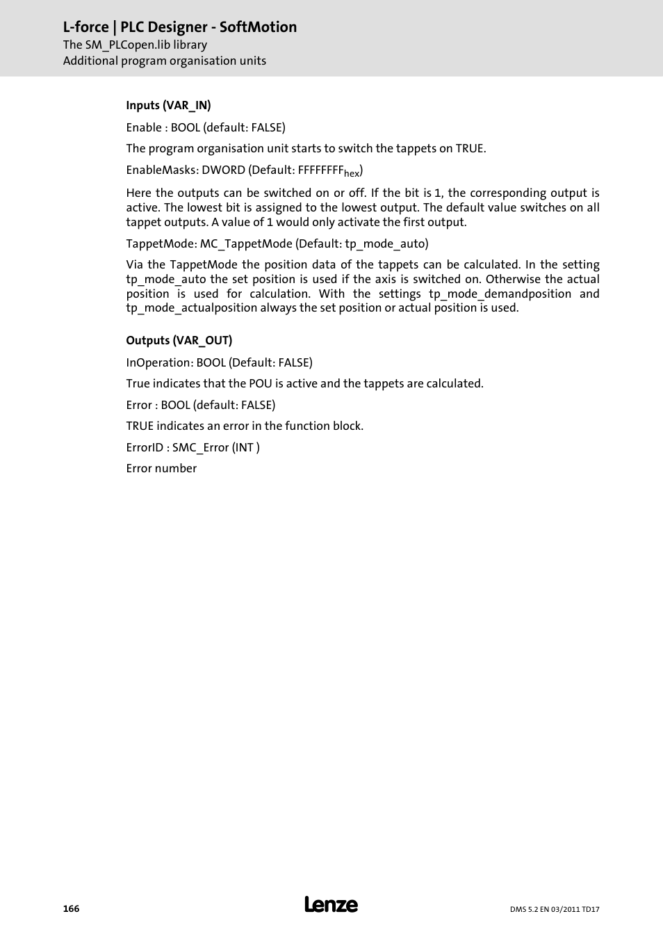 Lenze PLC Designer PLC-Designer (R2-x) SoftMotion User Manual | Page 166 / 290