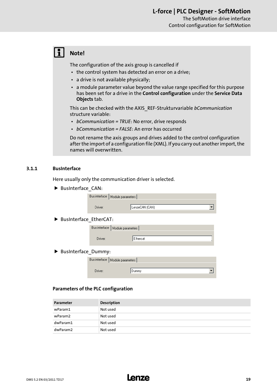 1 businterface, Businterface, L-force | plc designer - softmotion | Lenze PLC Designer PLC-Designer (R2-x) SoftMotion User Manual | Page 19 / 290