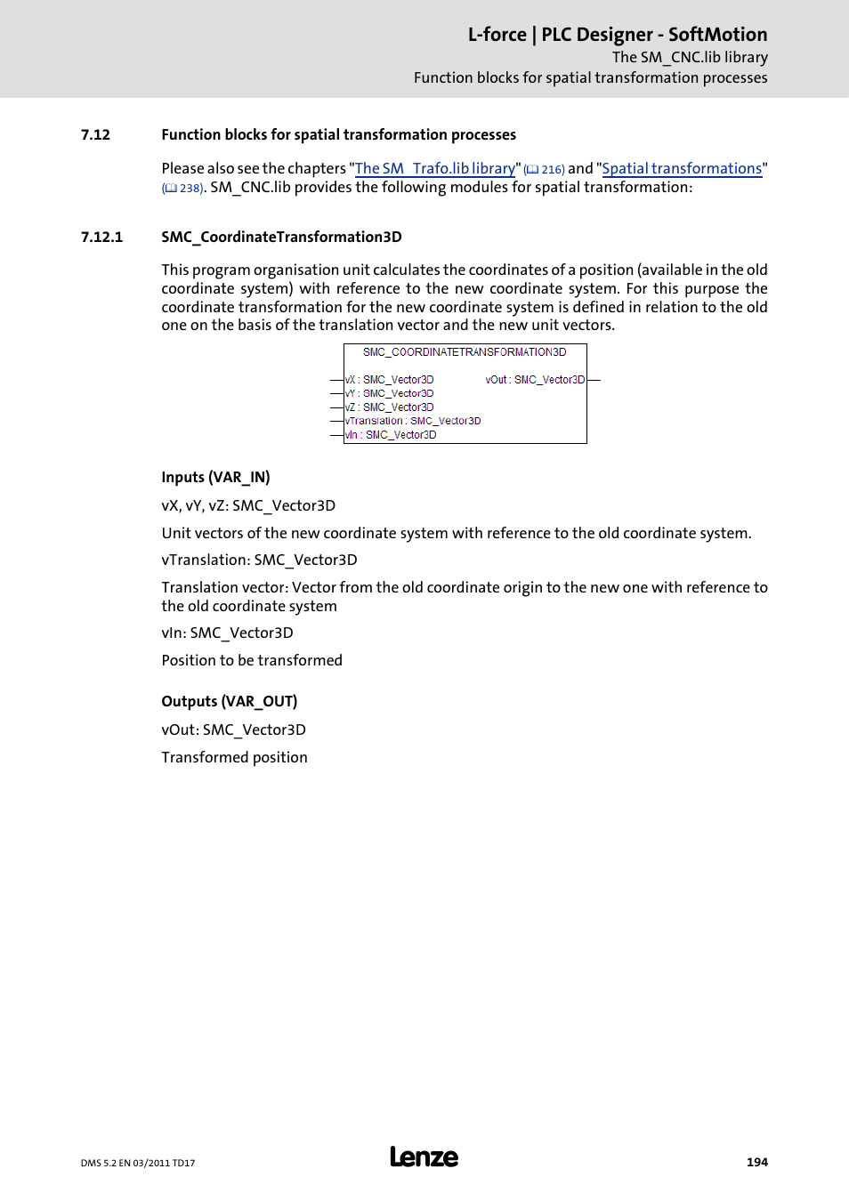 1 smc_coordinatetransformation3d, Smc_coordinatetransformation3d, L-force | plc designer - softmotion | Lenze PLC Designer PLC-Designer (R2-x) SoftMotion User Manual | Page 194 / 290