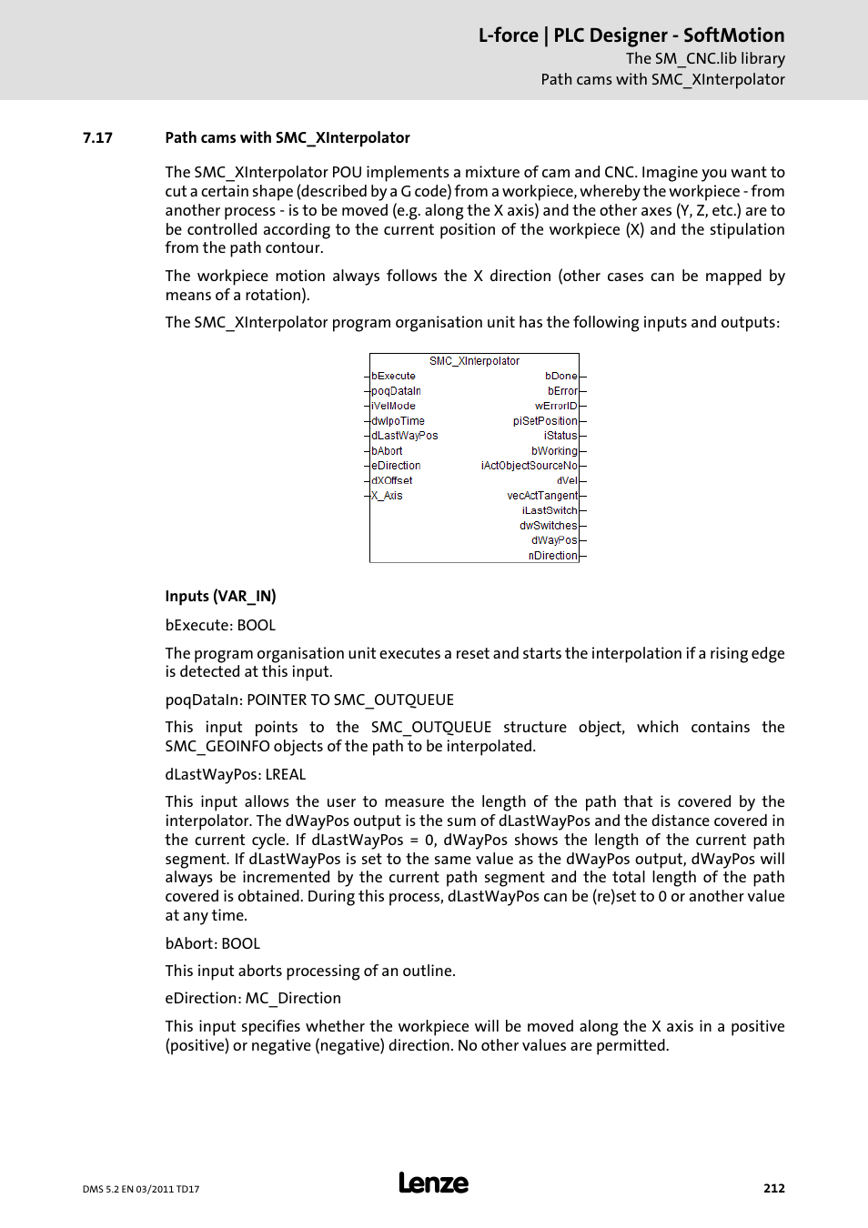 17 path cams with smc_xinterpolator, Path cams with smc_xinterpolator, L-force | plc designer - softmotion | Lenze PLC Designer PLC-Designer (R2-x) SoftMotion User Manual | Page 212 / 290