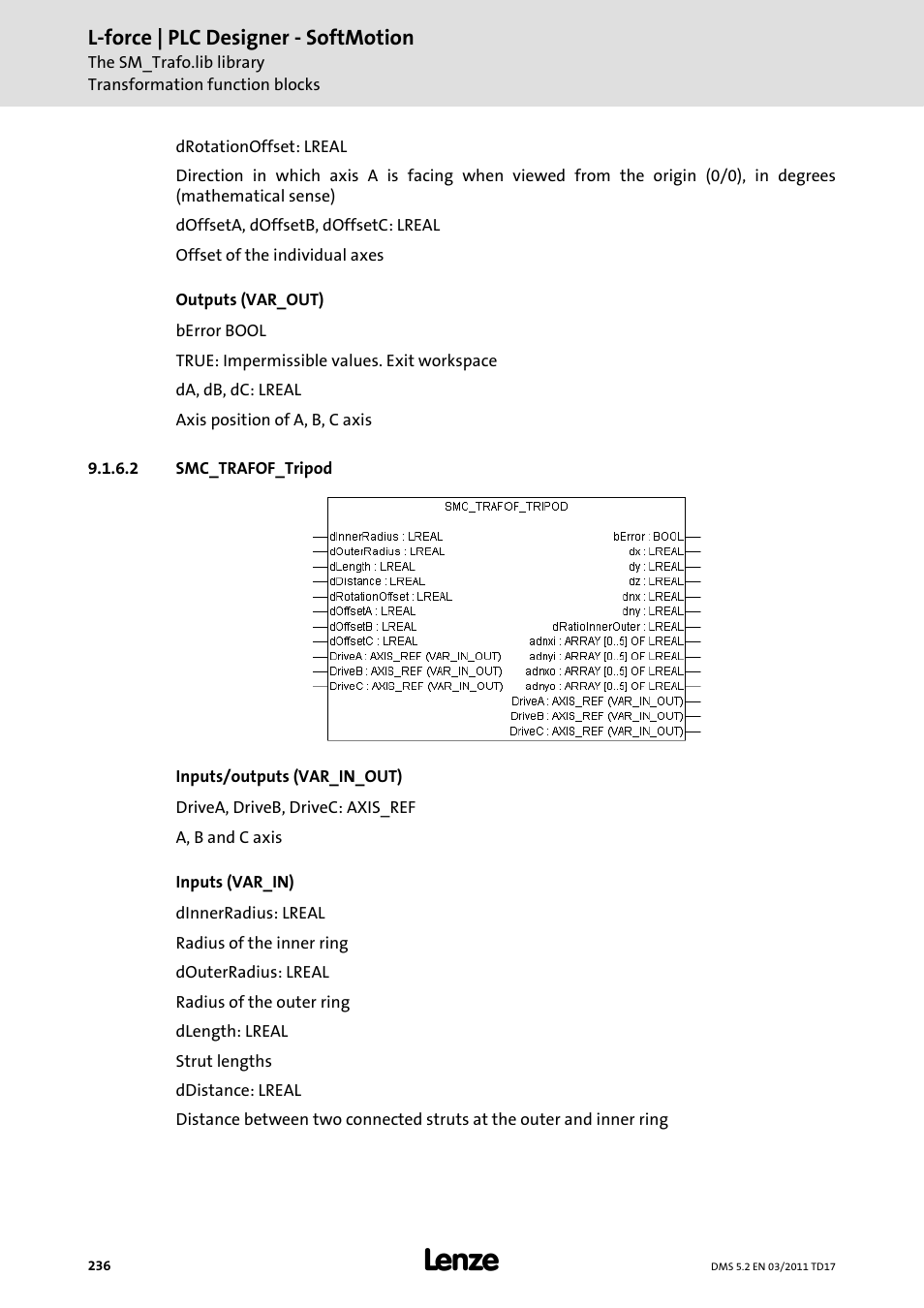 2 smc_trafof_tripod | Lenze PLC Designer PLC-Designer (R2-x) SoftMotion User Manual | Page 236 / 290
