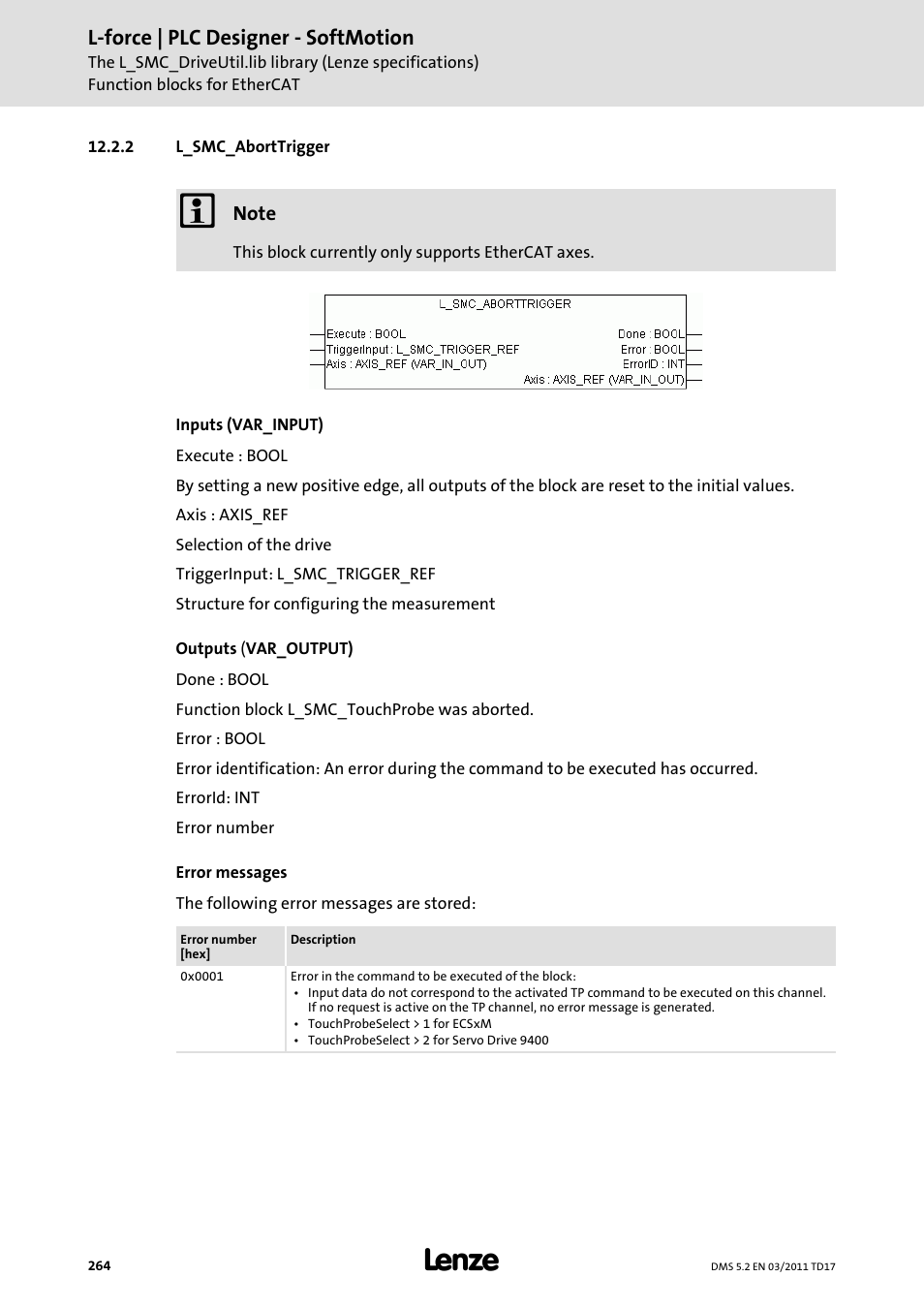 2 l_smc_aborttrigger, L_smc_aborttrigger, L-force | plc designer - softmotion | Lenze PLC Designer PLC-Designer (R2-x) SoftMotion User Manual | Page 264 / 290