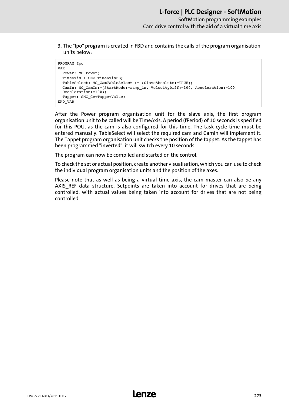 L-force | plc designer - softmotion | Lenze PLC Designer PLC-Designer (R2-x) SoftMotion User Manual | Page 273 / 290