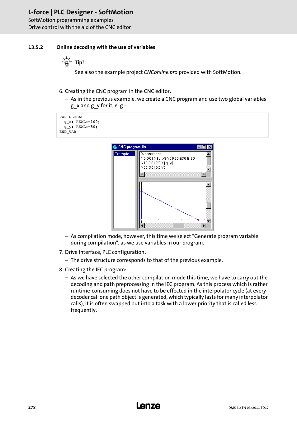 2 online decoding with the use of variables, Online decoding with the use of variables | Lenze PLC Designer PLC-Designer (R2-x) SoftMotion User Manual | Page 278 / 290