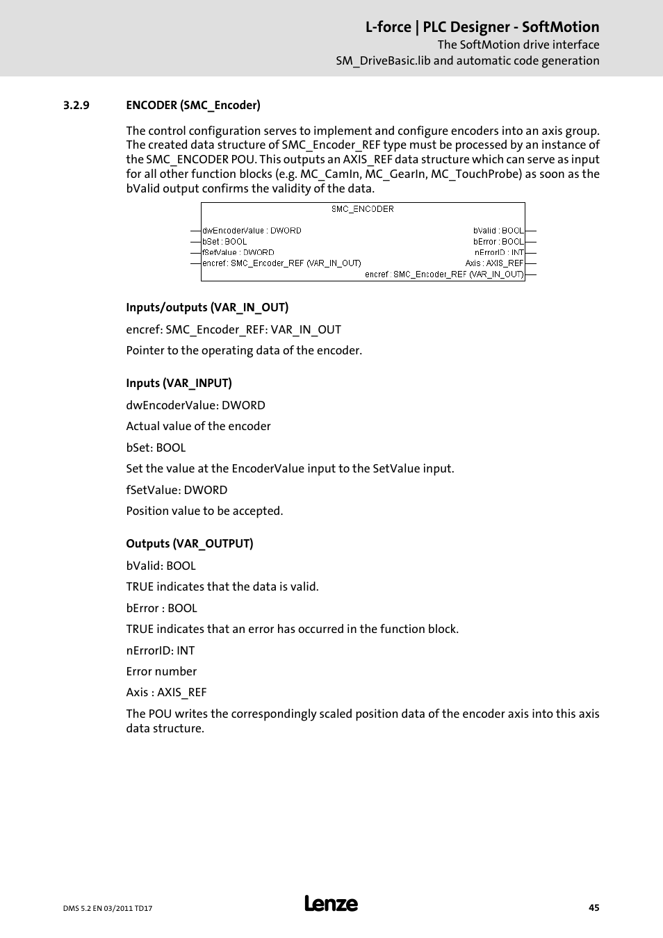 9 encoder (smc_encoder), Encoder (smc_encoder) | Lenze PLC Designer PLC-Designer (R2-x) SoftMotion User Manual | Page 45 / 290