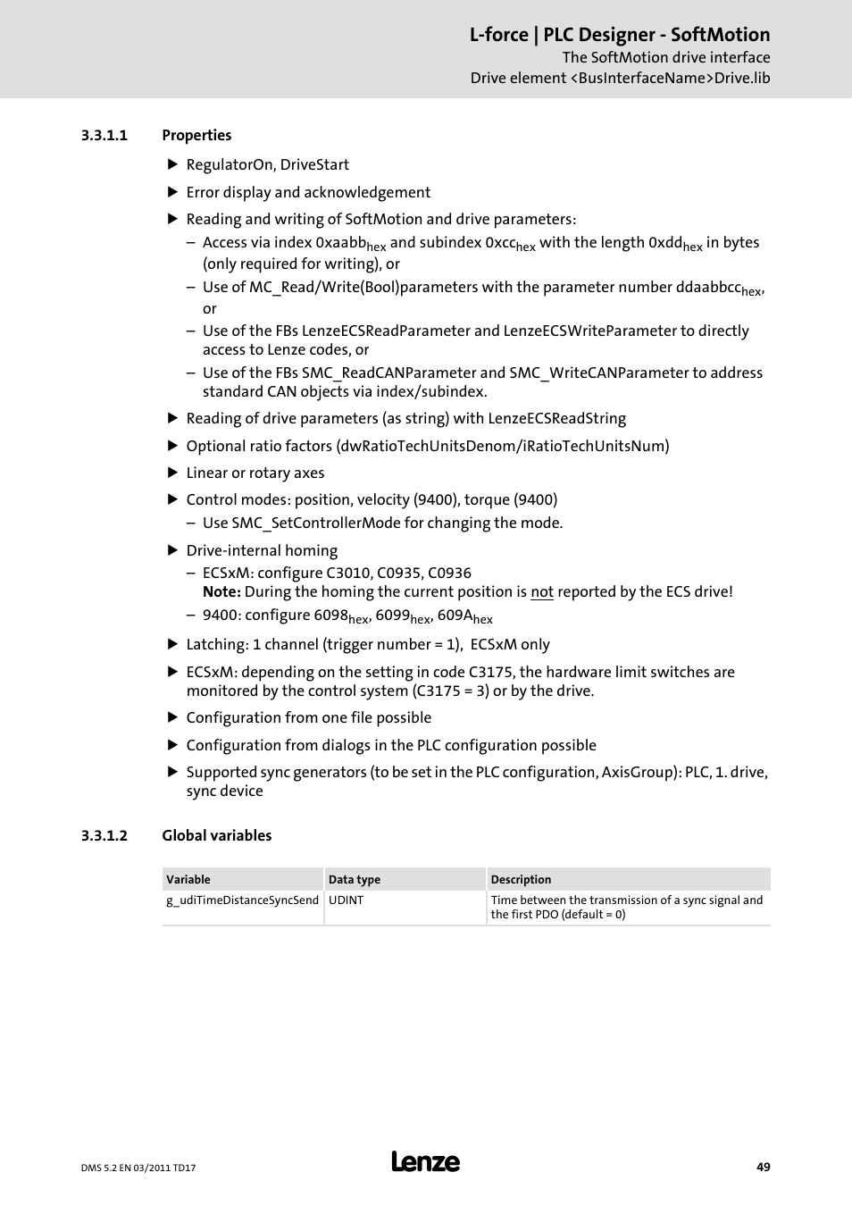 1 properties, 2 global variables, L-force | plc designer - softmotion | Lenze PLC Designer PLC-Designer (R2-x) SoftMotion User Manual | Page 49 / 290