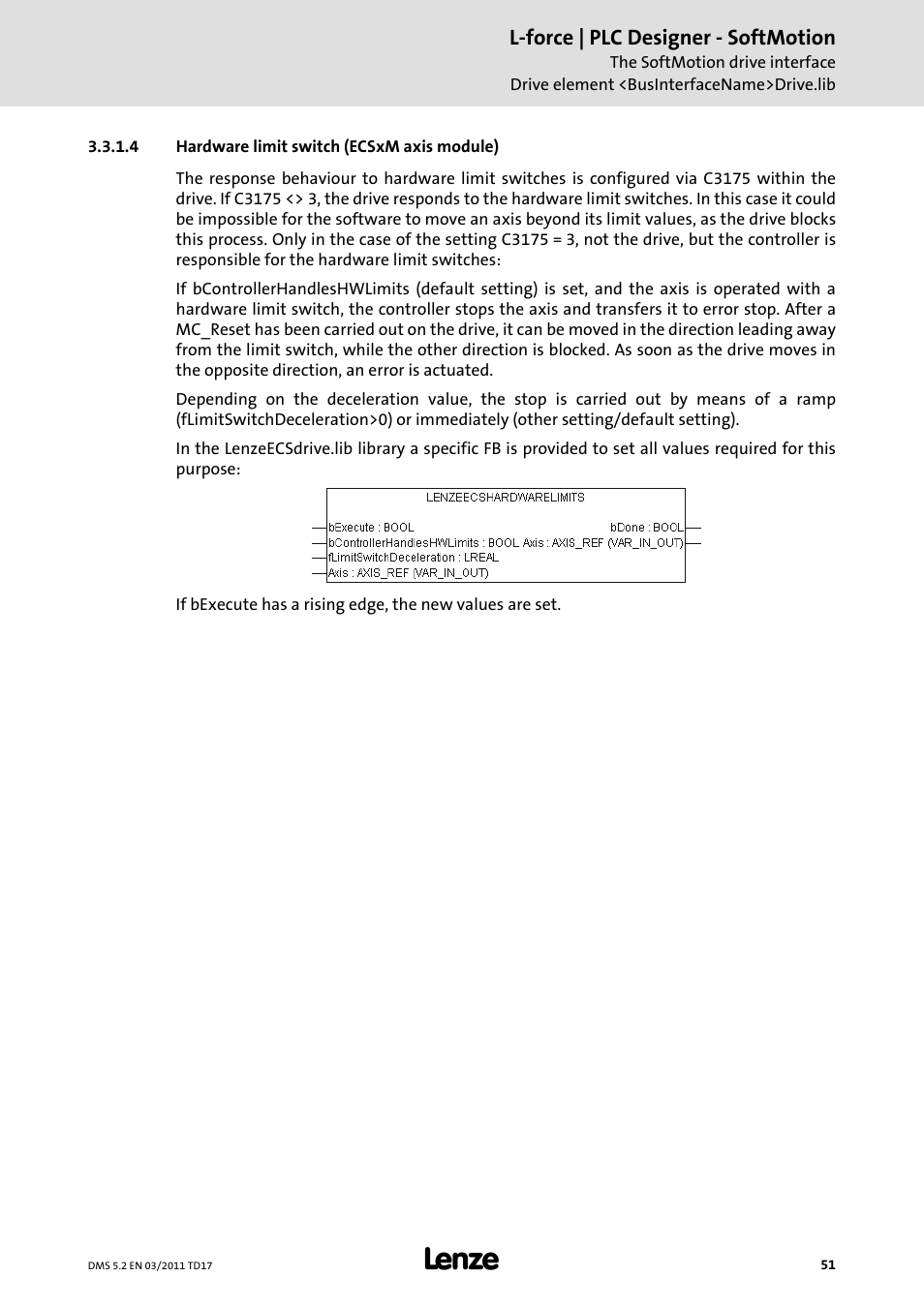 4 hardware limit switch (ecsxm axis module) | Lenze PLC Designer PLC-Designer (R2-x) SoftMotion User Manual | Page 51 / 290