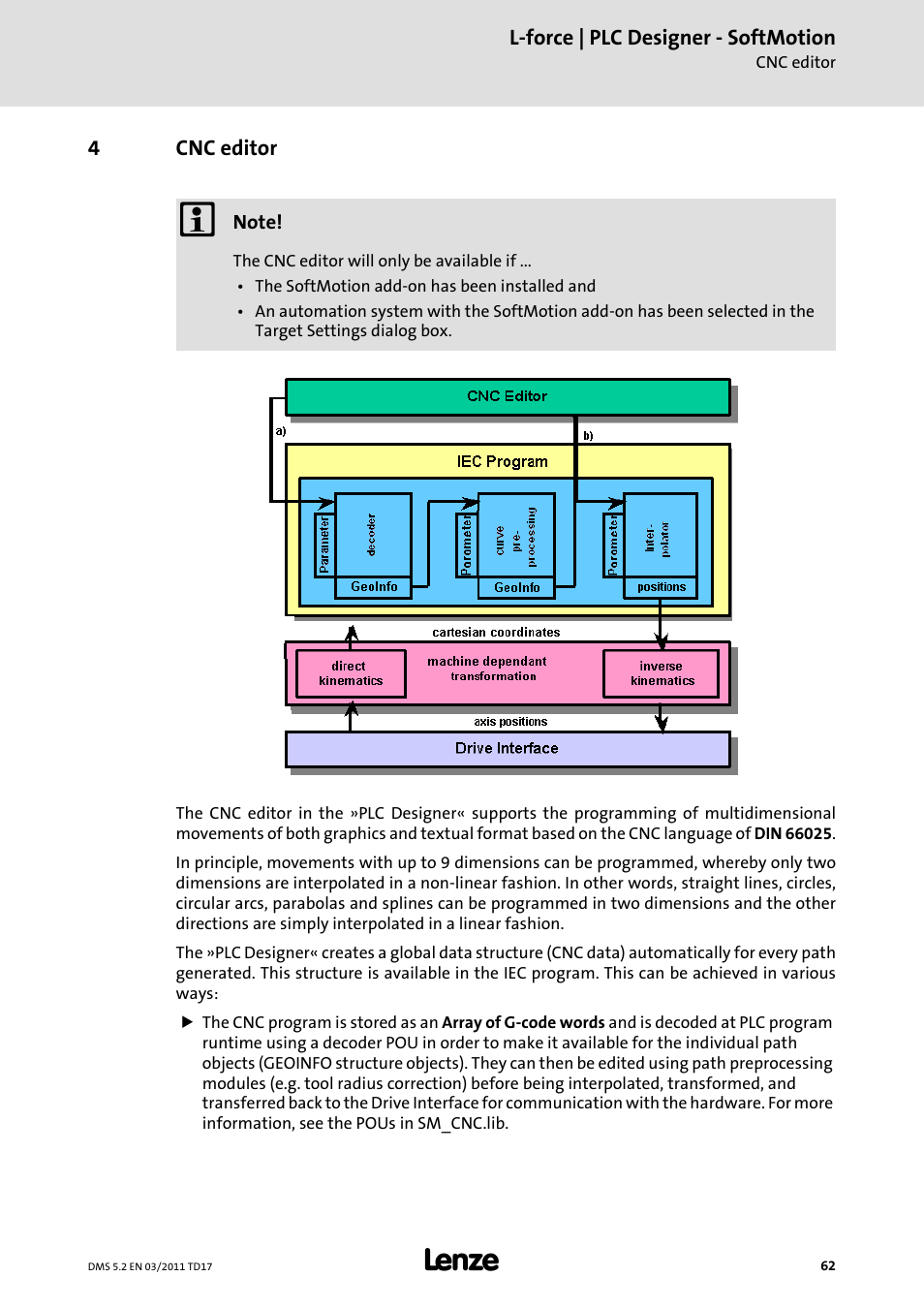4 cnc editor, Cnc editor | Lenze PLC Designer PLC-Designer (R2-x) SoftMotion User Manual | Page 62 / 290