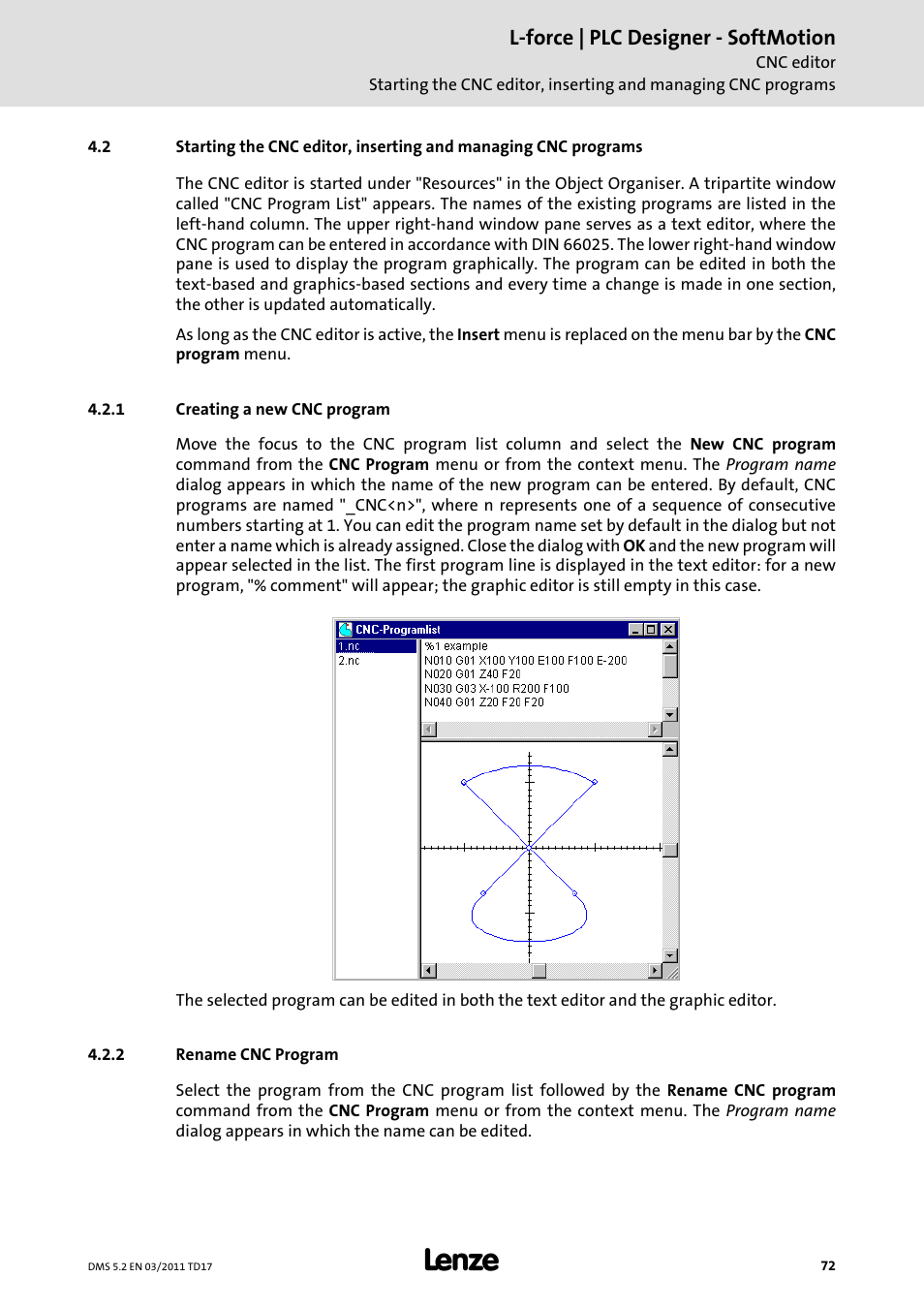 1 creating a new cnc program, 2 rename cnc program, Creating a new cnc program | Rename cnc program, L-force | plc designer - softmotion | Lenze PLC Designer PLC-Designer (R2-x) SoftMotion User Manual | Page 72 / 290