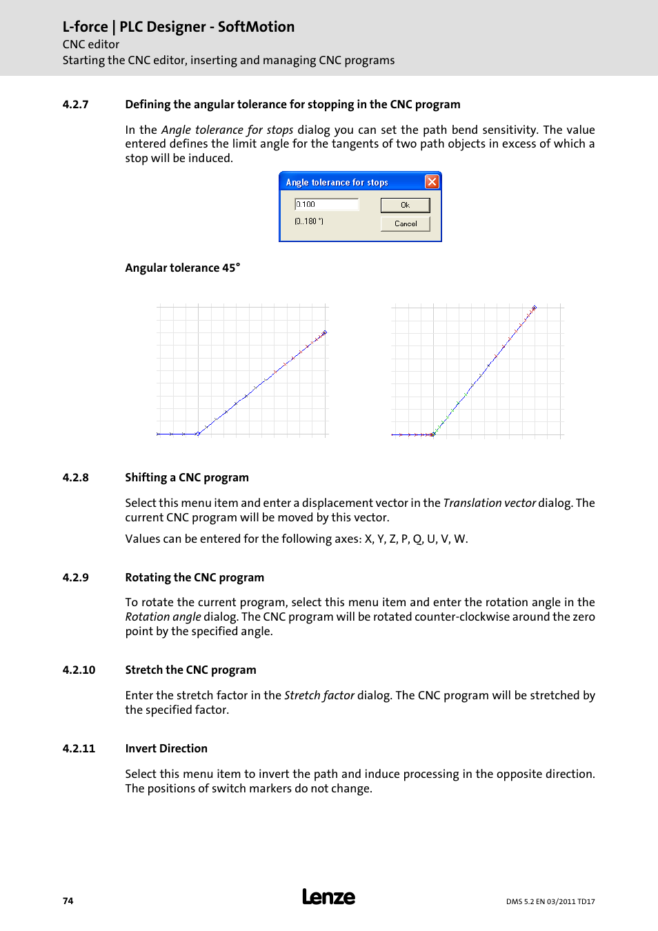 8 shifting a cnc program, 9 rotating the cnc program, 10 stretch the cnc program | 11 invert direction, Shifting a cnc program, Rotating the cnc program, Stretch the cnc program, Invert direction, L-force | plc designer - softmotion | Lenze PLC Designer PLC-Designer (R2-x) SoftMotion User Manual | Page 74 / 290
