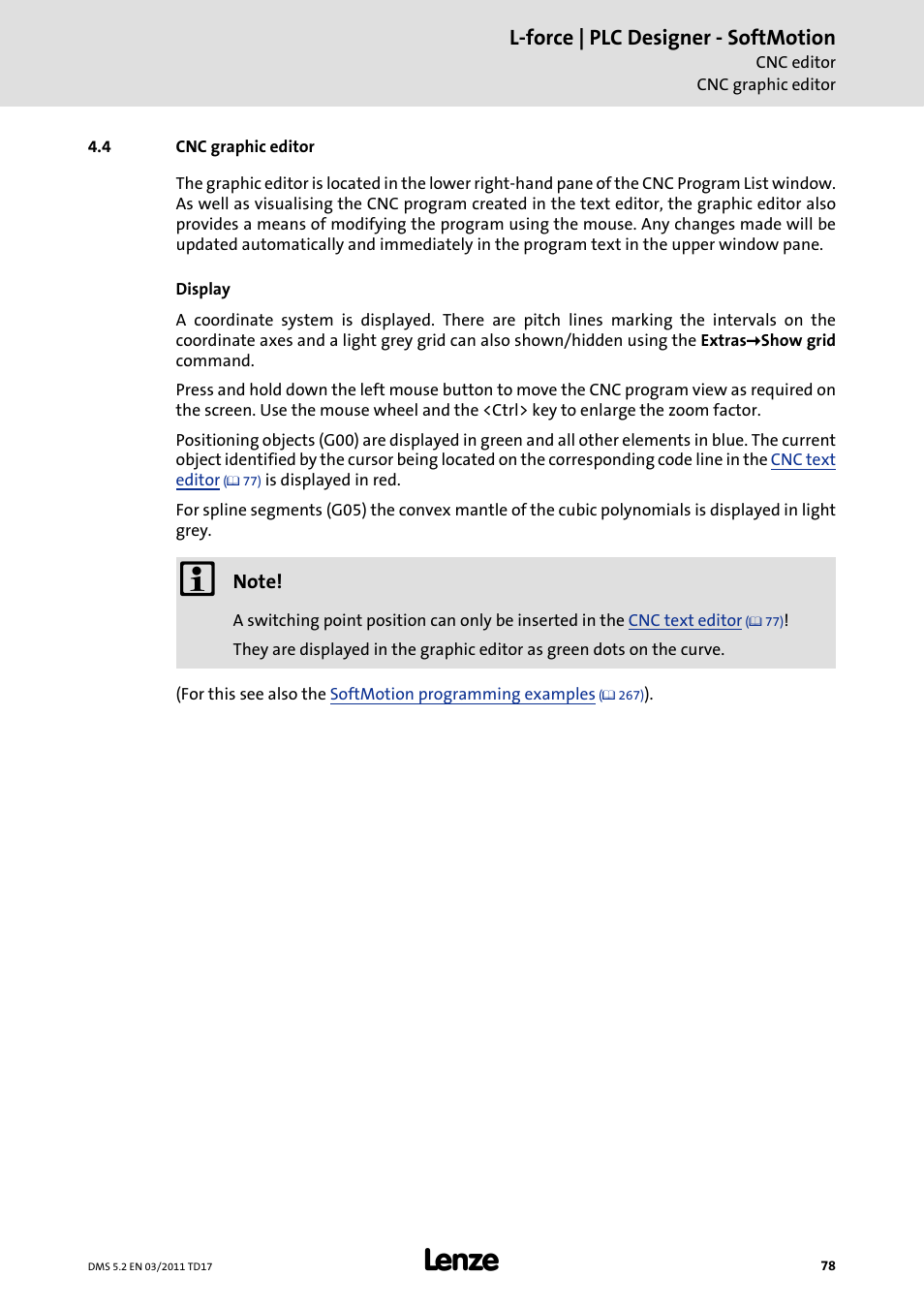 4 cnc graphic editor, Cnc graphic editor, L-force | plc designer - softmotion | Lenze PLC Designer PLC-Designer (R2-x) SoftMotion User Manual | Page 78 / 290