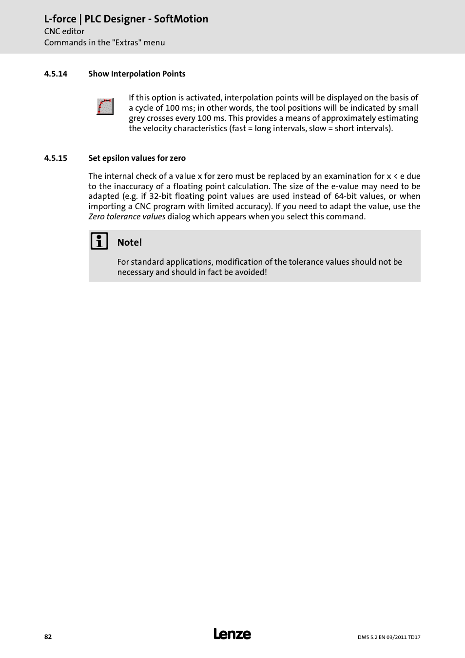 14 show interpolation points, 15 set epsilon values for zero, Show interpolation points | Set epsilon values for zero | Lenze PLC Designer PLC-Designer (R2-x) SoftMotion User Manual | Page 82 / 290