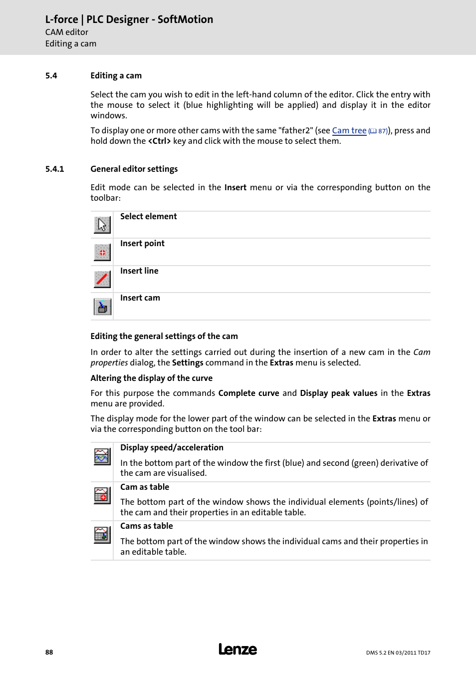 4 editing a cam, 1 general editor settings, Editing a cam | General editor settings, L-force | plc designer - softmotion | Lenze PLC Designer PLC-Designer (R2-x) SoftMotion User Manual | Page 88 / 290