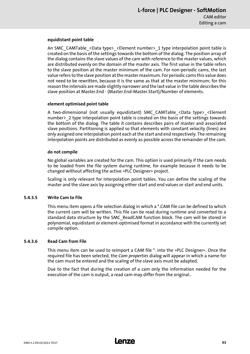 5 write cam to file, 6 read cam from file, L-force | plc designer - softmotion | Lenze PLC Designer PLC-Designer (R2-x) SoftMotion User Manual | Page 93 / 290