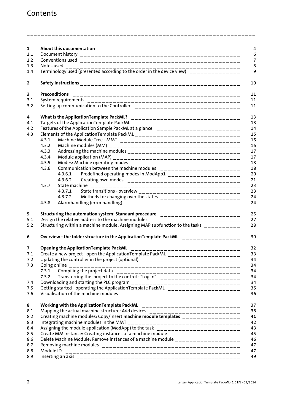 Lenze ApplicationTemplate PackML (PLC Designer R3-x) User Manual | Page 2 / 99