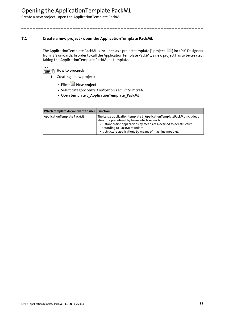 Opening the applicationtemplate packml | Lenze ApplicationTemplate PackML (PLC Designer R3-x) User Manual | Page 33 / 99