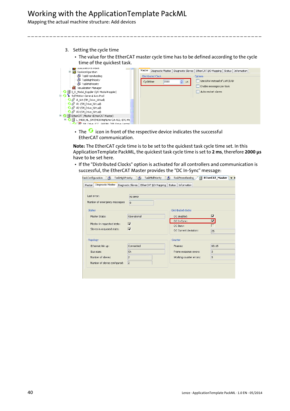 Working with the applicationtemplate packml | Lenze ApplicationTemplate PackML (PLC Designer R3-x) User Manual | Page 40 / 99