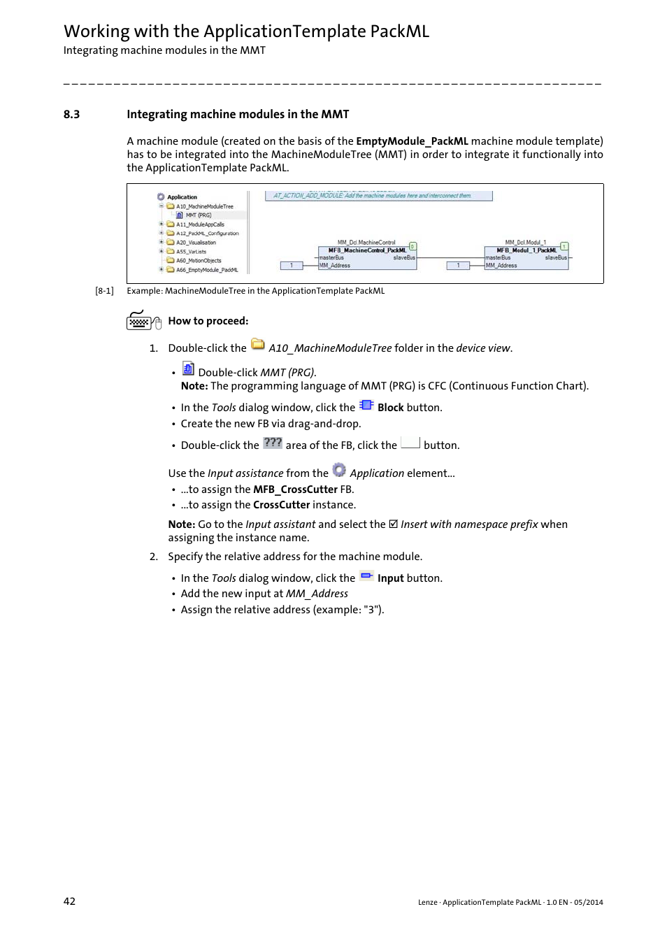 3 integrating machine modules in the mmt, Integrating machine modules in the mmt, Folder | Working with the applicationtemplate packml | Lenze ApplicationTemplate PackML (PLC Designer R3-x) User Manual | Page 42 / 99