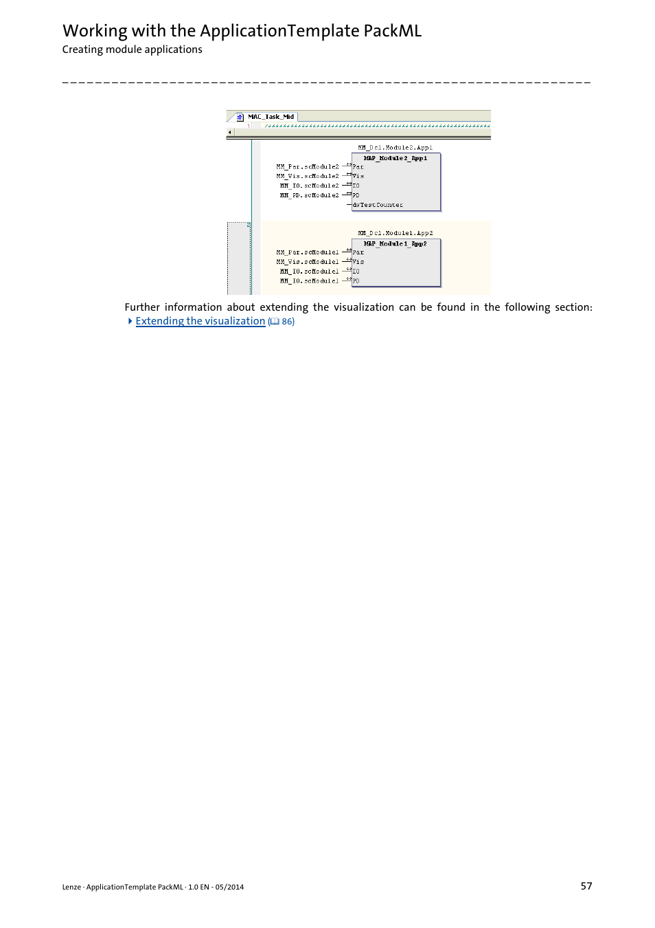 Working with the applicationtemplate packml | Lenze ApplicationTemplate PackML (PLC Designer R3-x) User Manual | Page 57 / 99