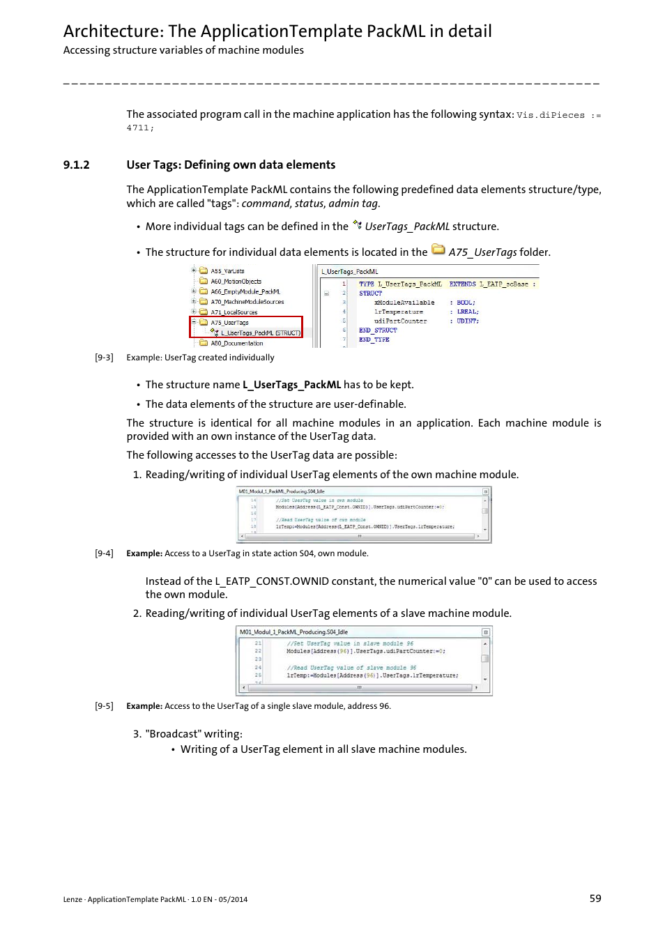 2 user tags: defining own data elements, User tags: defining own data elements, Ditionally | User tags: defining own, Data elements ( 59) | Lenze ApplicationTemplate PackML (PLC Designer R3-x) User Manual | Page 59 / 99