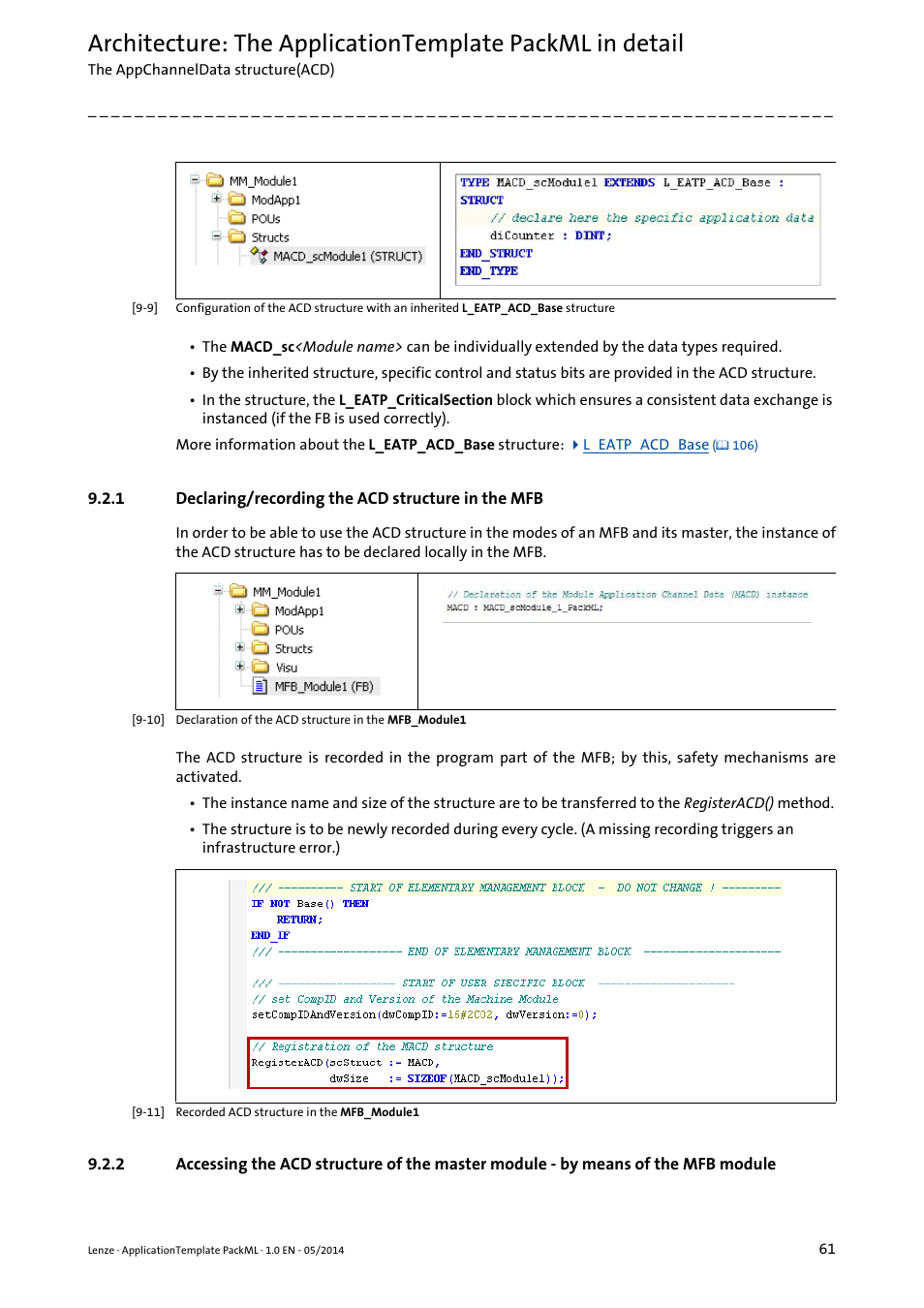 1 declaring/recording the acd structure in the mfb, Declaring/recording the acd structure in the mfb | Lenze ApplicationTemplate PackML (PLC Designer R3-x) User Manual | Page 61 / 99