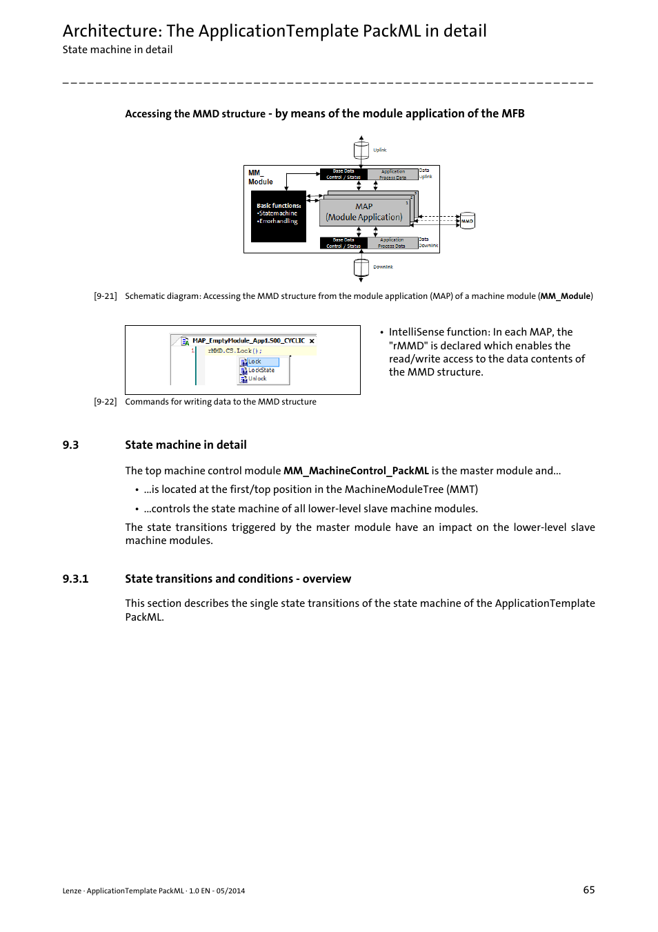 3 state machine in detail, 1 state transitions and conditions - overview, State machine in detail | State transitions and conditions - overview | Lenze ApplicationTemplate PackML (PLC Designer R3-x) User Manual | Page 65 / 99