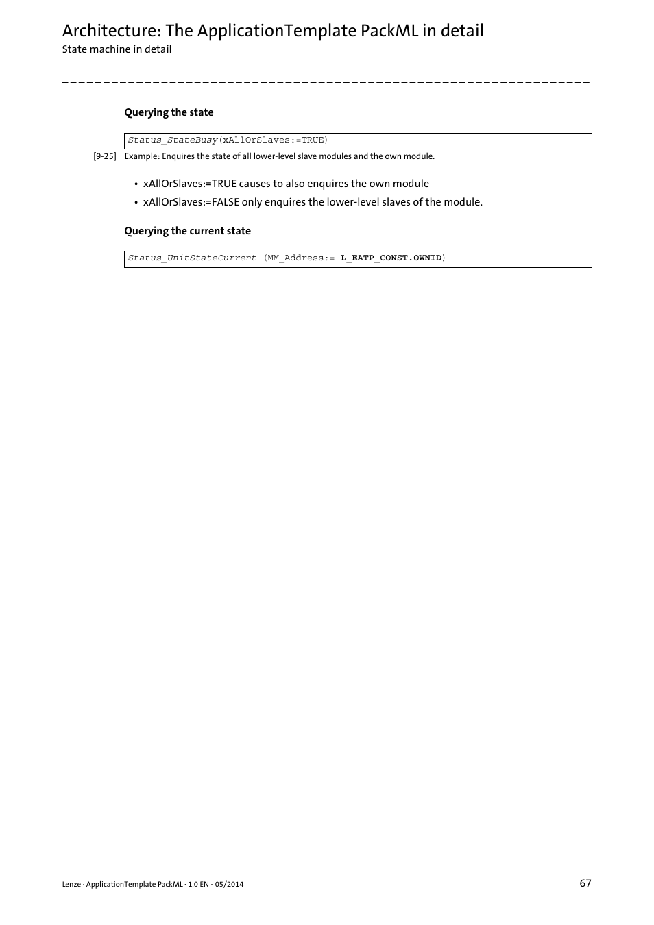 Lenze ApplicationTemplate PackML (PLC Designer R3-x) User Manual | Page 67 / 99