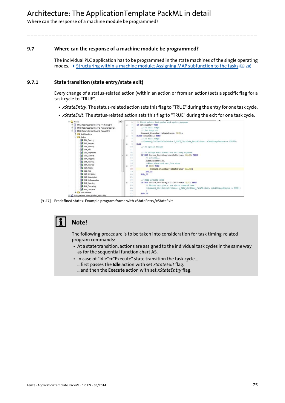 1 state transition (state entry/state exit), State transition (state entry/state exit) | Lenze ApplicationTemplate PackML (PLC Designer R3-x) User Manual | Page 75 / 99