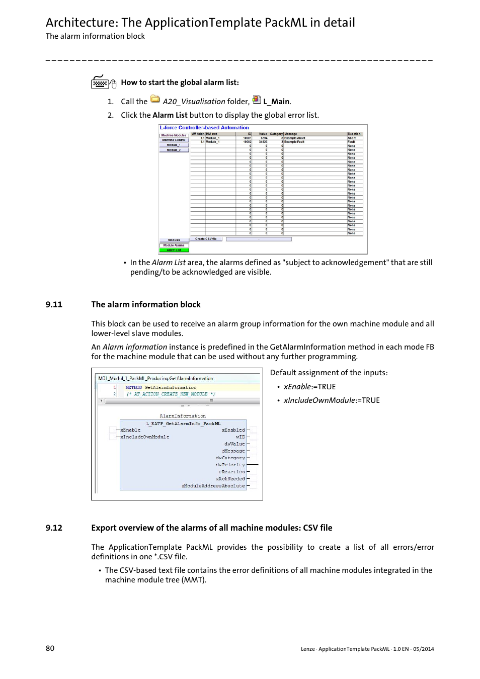 11 the alarm information block | Lenze ApplicationTemplate PackML (PLC Designer R3-x) User Manual | Page 80 / 99