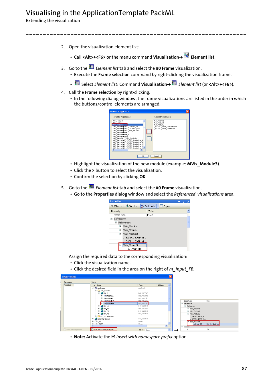 Visualising in the applicationtemplate packml | Lenze ApplicationTemplate PackML (PLC Designer R3-x) User Manual | Page 87 / 99