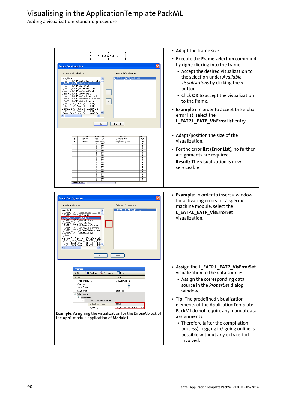 Visualising in the applicationtemplate packml | Lenze ApplicationTemplate PackML (PLC Designer R3-x) User Manual | Page 90 / 99