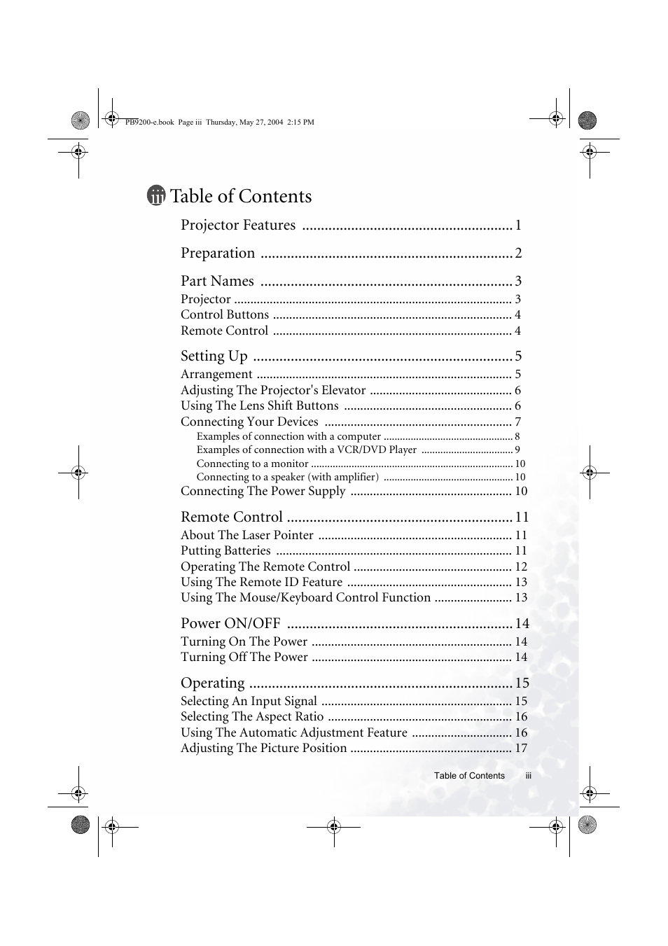BenQ PB9200 User Manual | Page 3 / 53