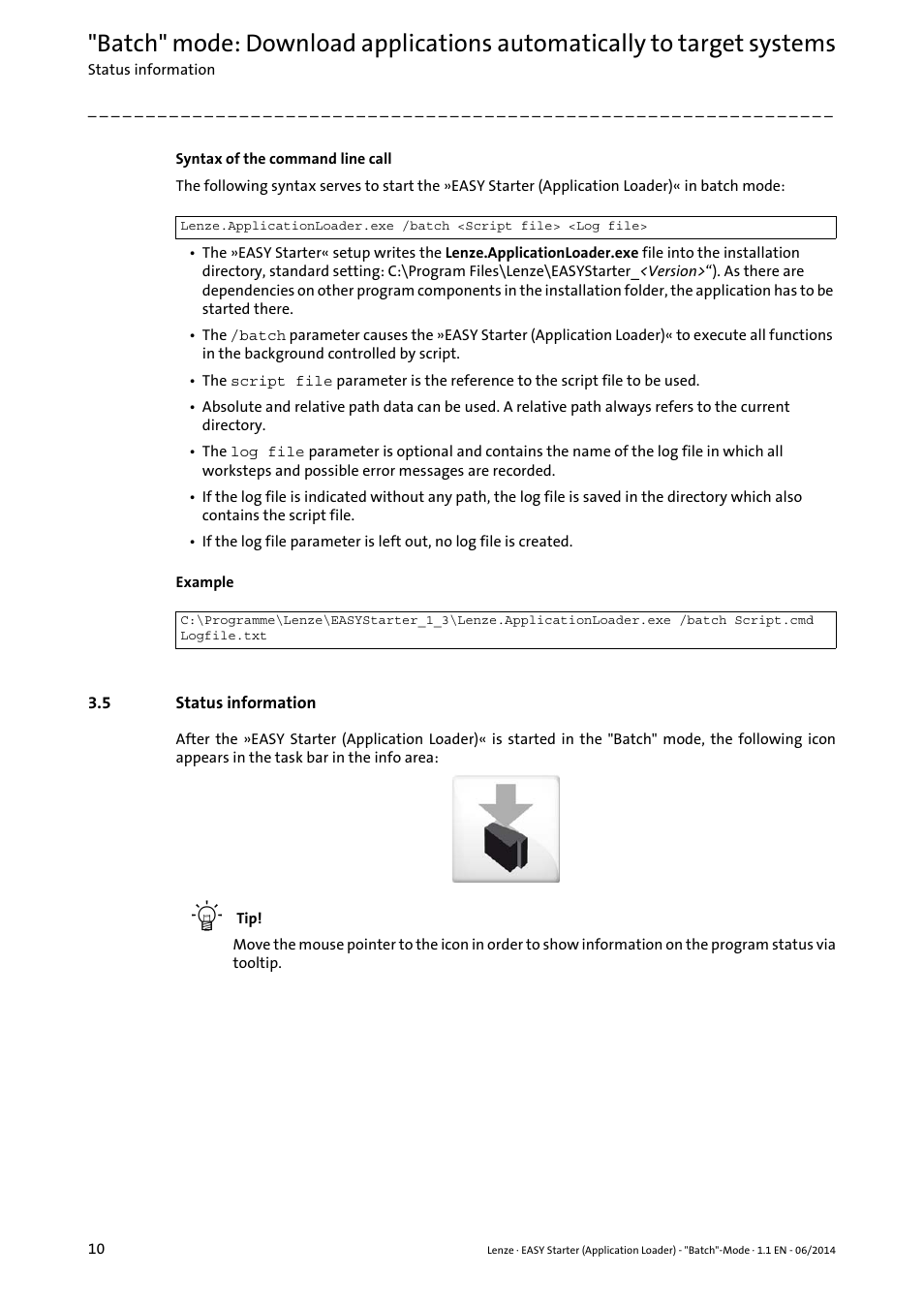 5 status information, Status information | Lenze EASY Starter(Application Loader) User Manual | Page 10 / 13