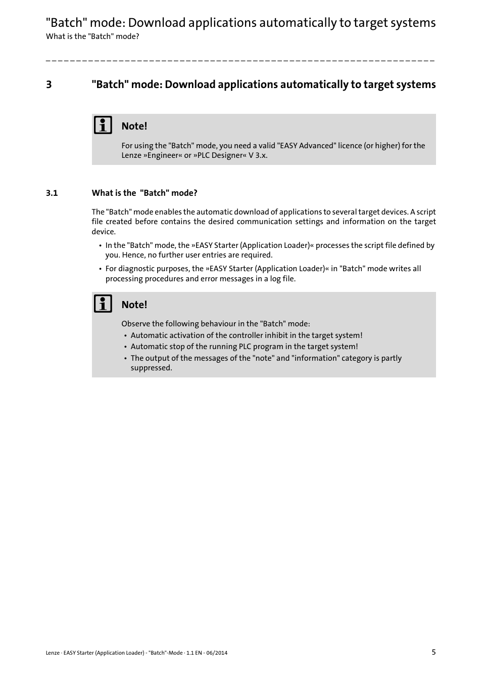 1 what is the "batch" mode, What is the "batch" mode | Lenze EASY Starter(Application Loader) User Manual | Page 5 / 13