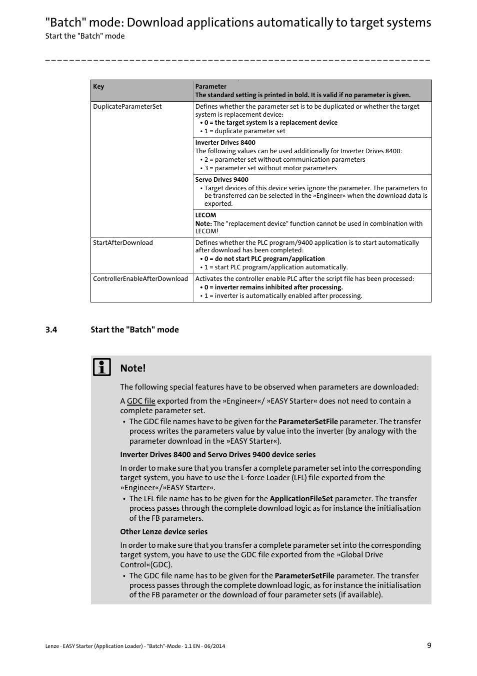 4 start the "batch" mode, Start the "batch" mode | Lenze EASY Starter(Application Loader) User Manual | Page 9 / 13
