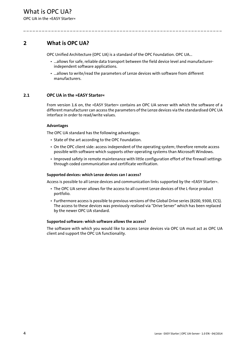 2 what is opc ua, 1 opc ua in the »easy starter, What is opc ua | Opc ua in the »easy starter, 2what is opc ua | Lenze ASY Starter Lenze OPC UA-Server User Manual | Page 4 / 9