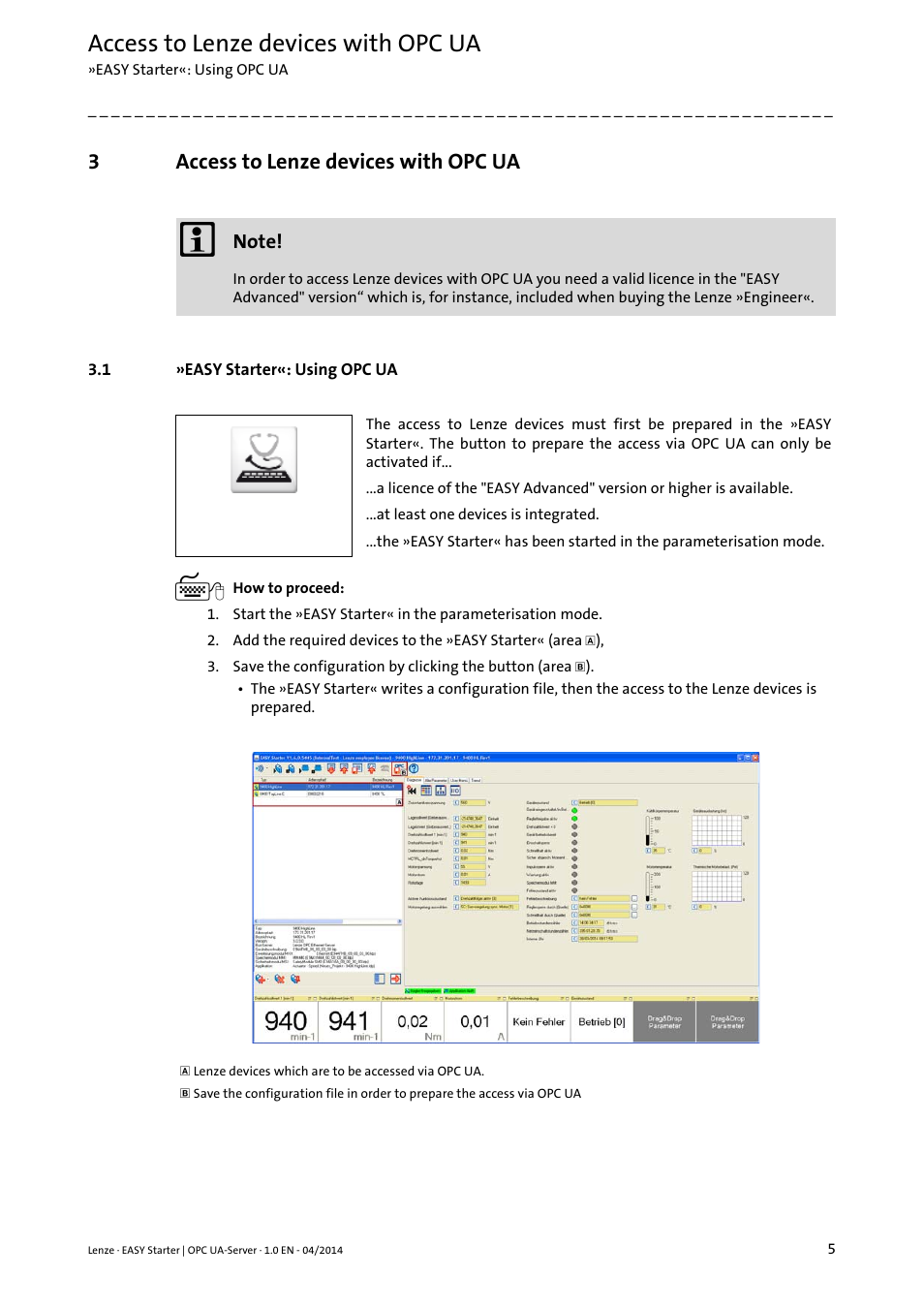 3 access to lenze devices with opc ua, 1 »easy starter«: using opc ua, Access to lenze devices with opc ua | Easy starter«: using opc ua, 3access to lenze devices with opc ua | Lenze ASY Starter Lenze OPC UA-Server User Manual | Page 5 / 9