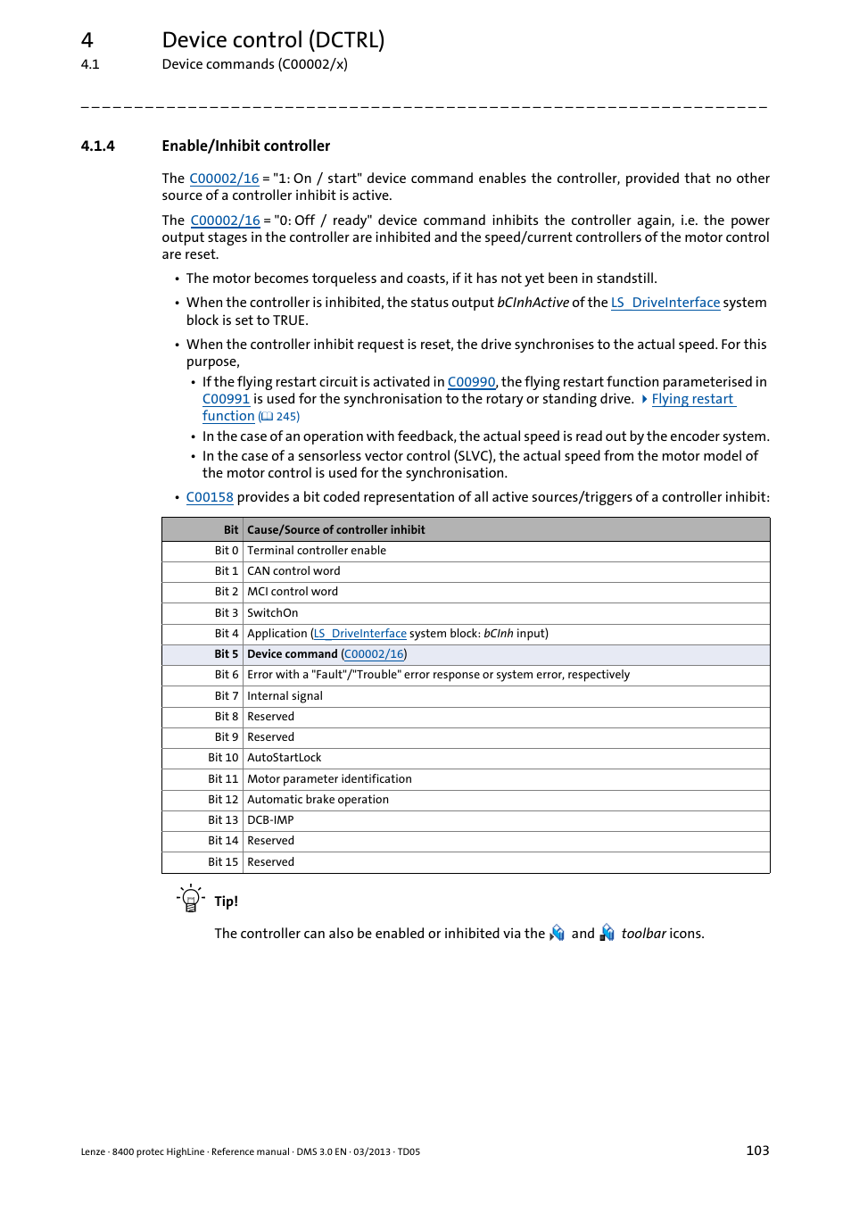 4 enable/inhibit controller, Enable/inhibit controller, 4device control (dctrl) | Lenze 8400 User Manual | Page 103 / 1494