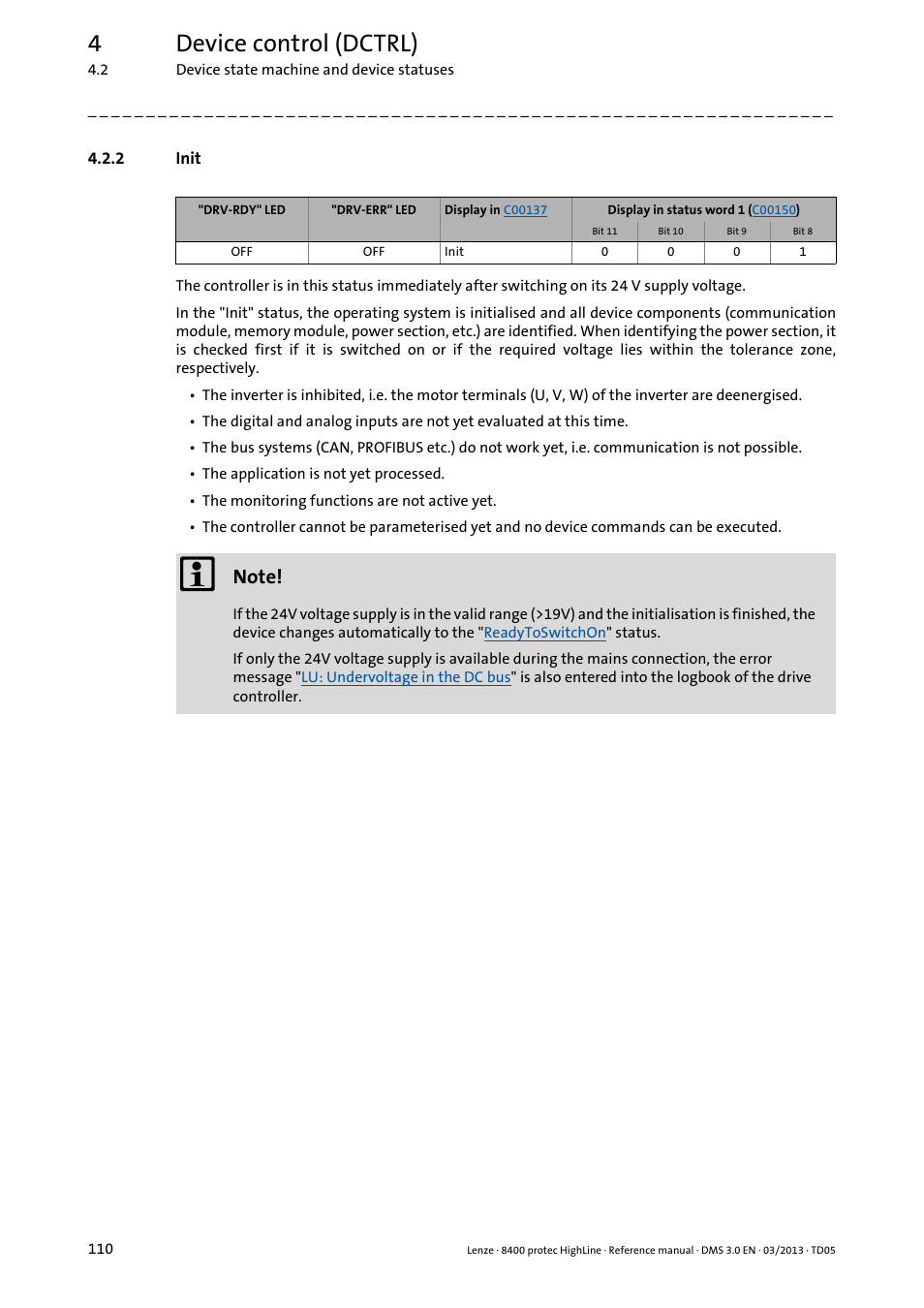 2 init, Init, 4device control (dctrl) | Lenze 8400 User Manual | Page 110 / 1494