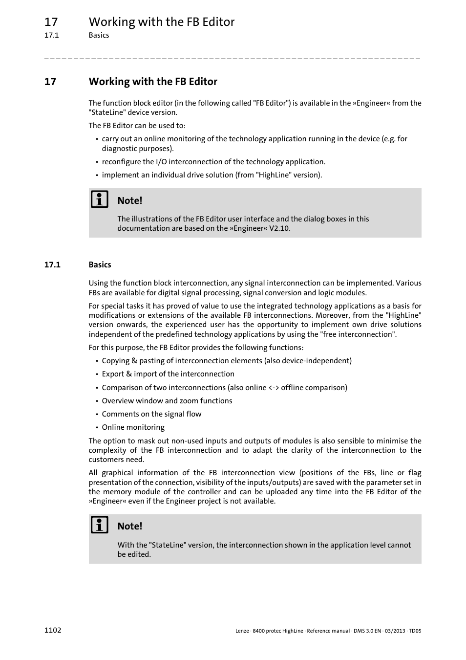 17 working with the fb editor, 1 basics, Working with the fb editor | 1 basics 2 | Lenze 8400 User Manual | Page 1102 / 1494