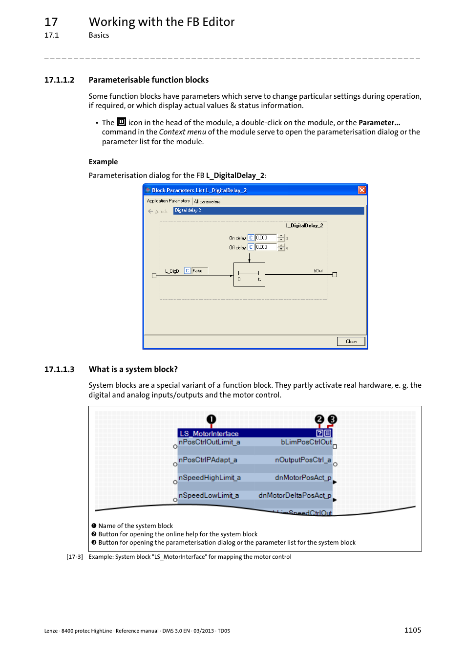 2 parameterisable function blocks, 3 what is a system block, Parameterisable function blocks 5 | What is a system block? 5, 17 working with the fb editor | Lenze 8400 User Manual | Page 1105 / 1494