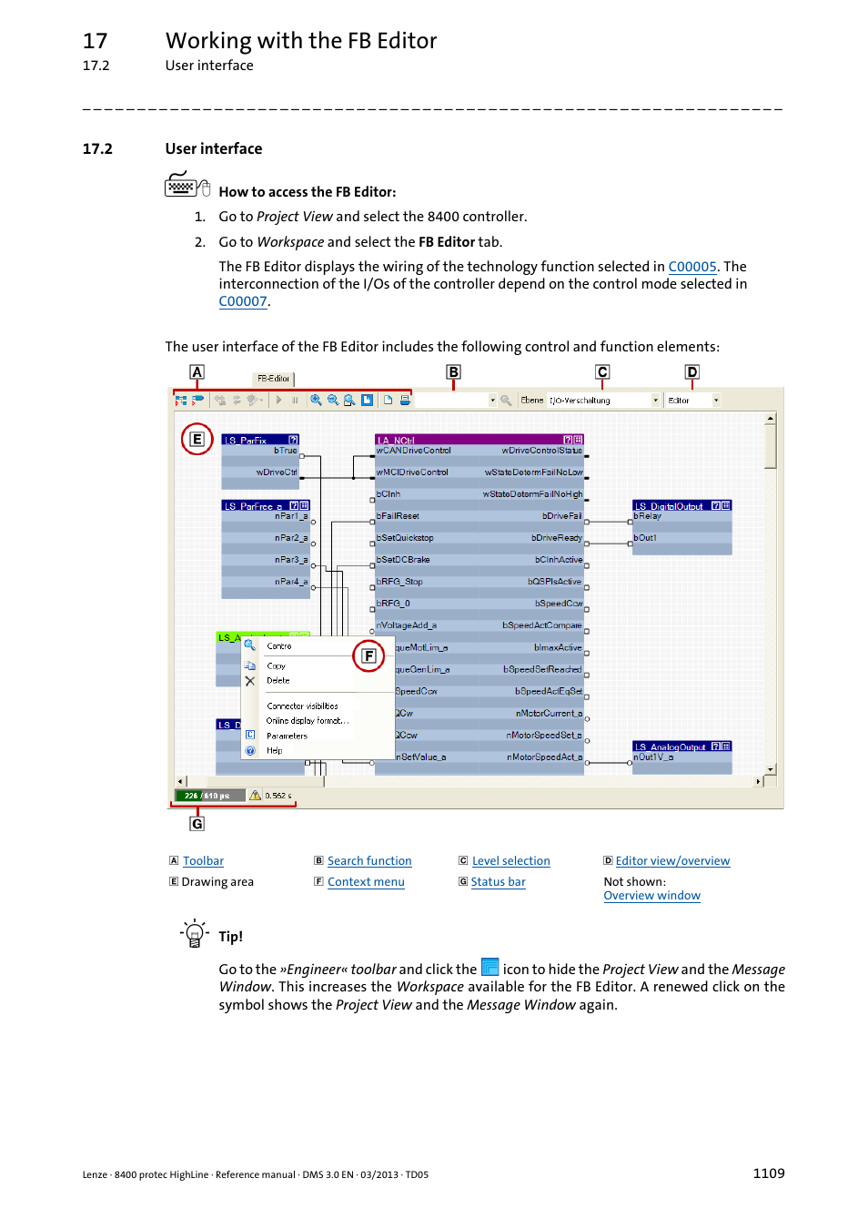 2 user interface, 2 user interface 9, 17 working with the fb editor | Lenze 8400 User Manual | Page 1109 / 1494