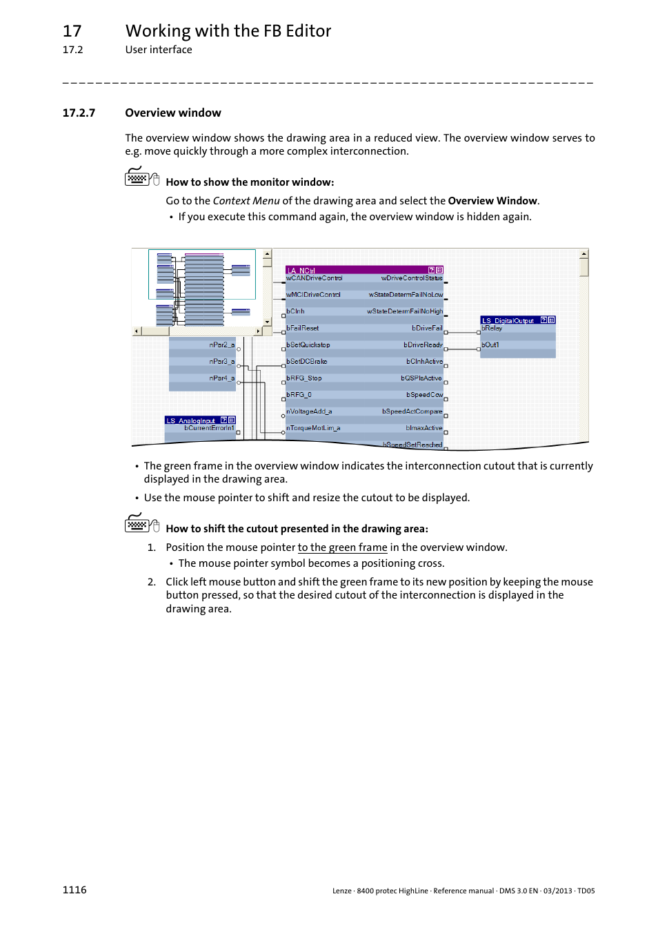 7 overview window, Overview window 6, Overview window | 17 working with the fb editor | Lenze 8400 User Manual | Page 1116 / 1494